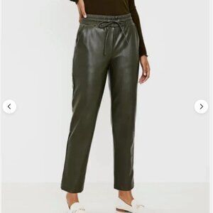 LOFT Pull on Drawstring Slim Pants in Green Faux Leather Size XL